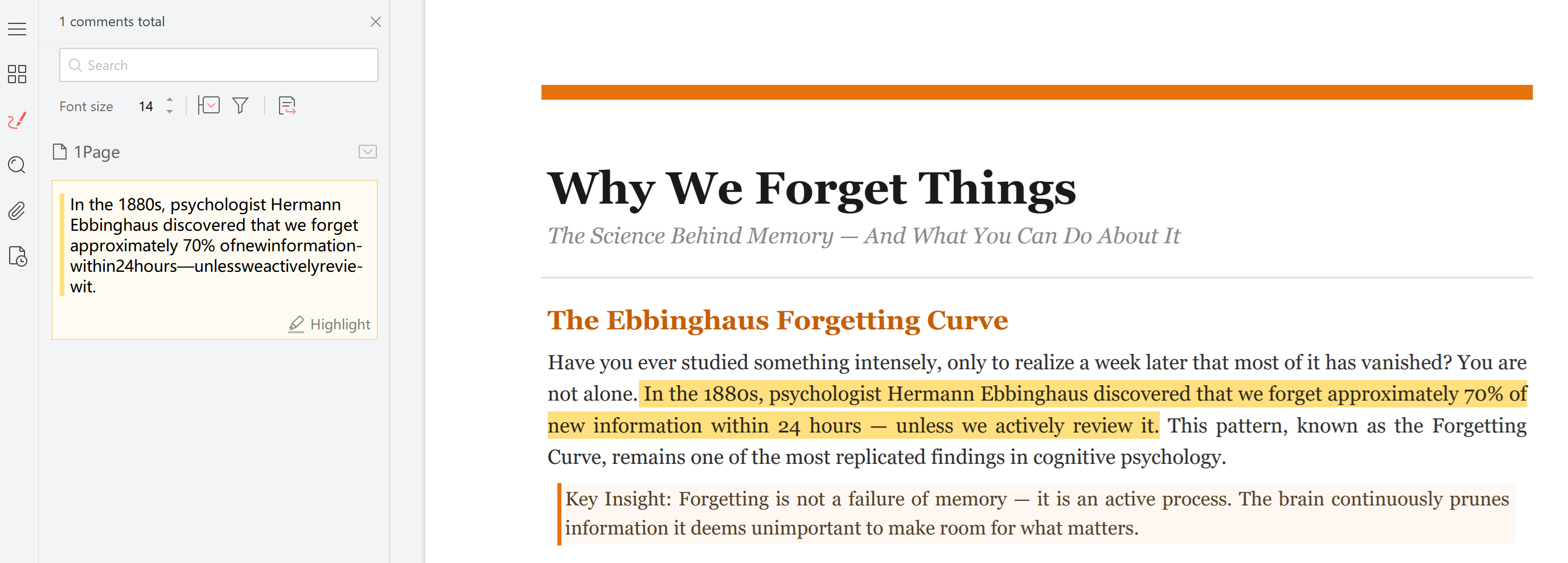 PDF highlighting and sticky notes